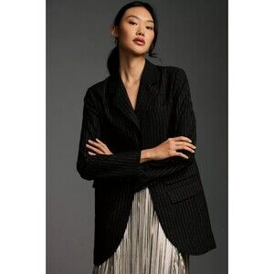 Anthropologie Maeve Tiered Sparkle Longline Blazer Large Black Oversized Boxy